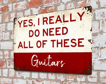 Guitars Sign, Funny Music Room Decor, Man Cave Wall Art for Him, Rustic Metal Shop Sign, Musician Gift, Humor Sign for Guitar Players
