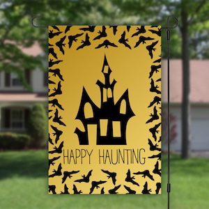 Happy Haunting, Halloween Flag, Haunted House Flags, Halloween Bats, Yard Flag, Welcome Sign Camping Flag, Fall Garden Flag, House Banner