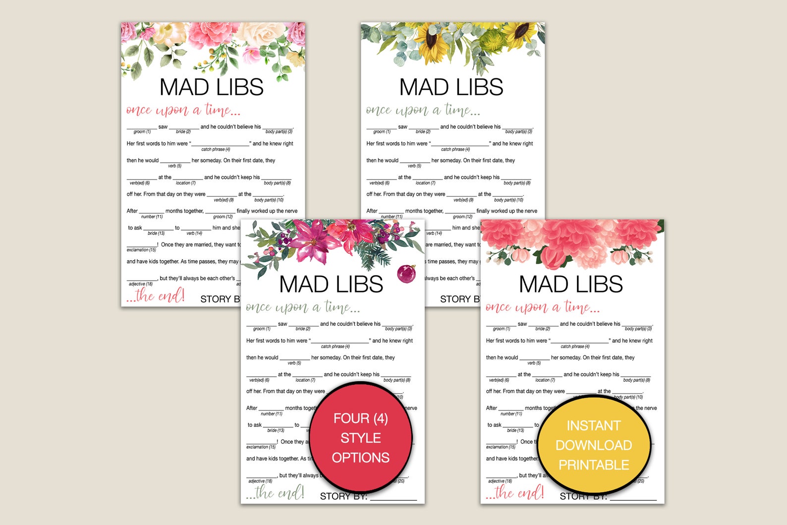Mad Libs, Bridal Shower Game, Instant Digital Download, Game Cards