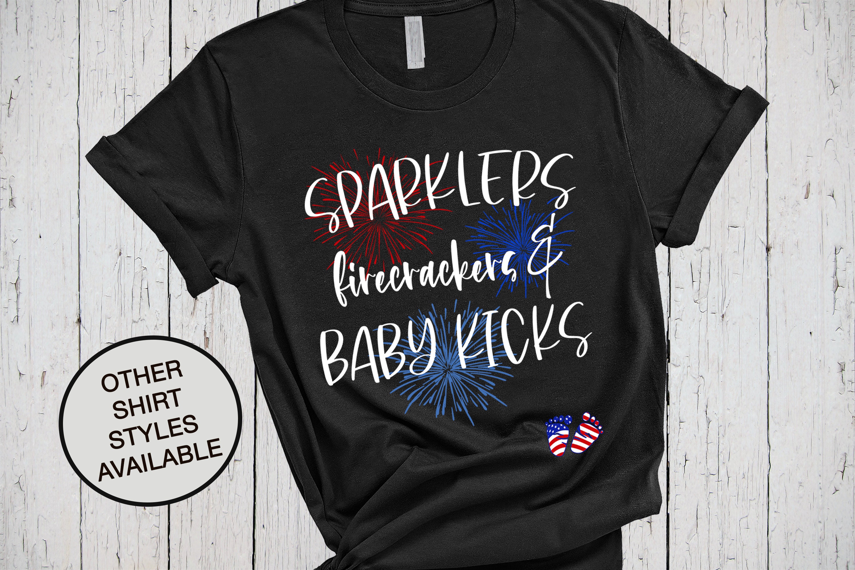 4th of July Pregnancy Tshirt, Sparklers Firecrackers Baby Kicks