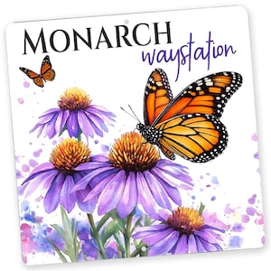 Monarch Waystation Metal Garden Sign, Pollinator Garden Decor for Gardeners, Butterfly Habitat Gift, Spring Yard Welcome Accent