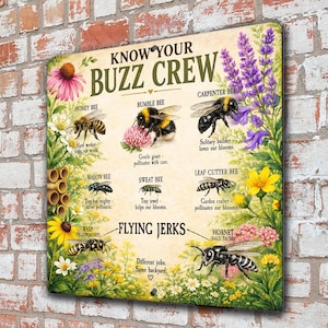 Know Your Buzz Crew Metal Garden Sign, Funny Pollinator Yard Decor for Gardeners, Bee Lover Gift, Backyard Flower Garden Humor