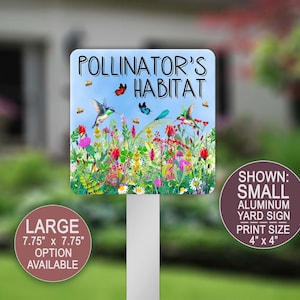Pollinators Habitat, Hummingbird Gifts, Pollinator Garden Sign, Wildflowers Sign, Butterfly Sign, Bee Decor, Summer Garden Art, Farm Signs image 1