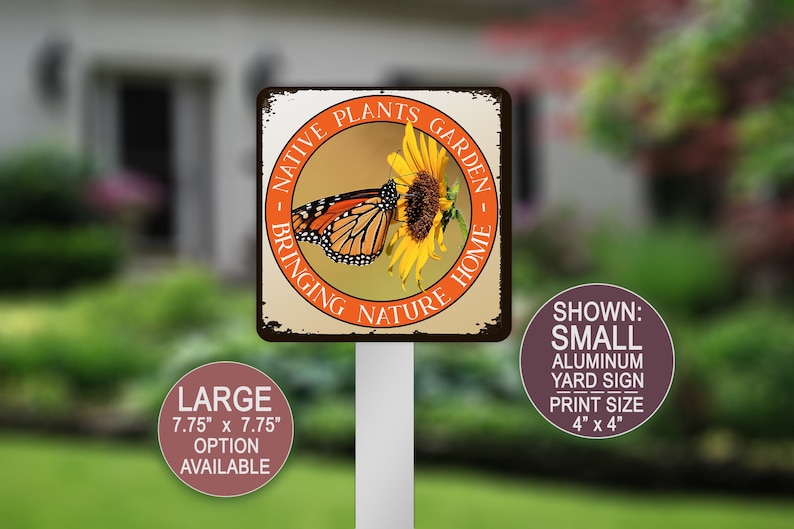 Native Plants Garden, Monarch Butterfly Garden, Sunflower Gifts, Pesticide Free, Summer Garden Art, Farmhouse Decor, Pollinator Garden Sign image 1