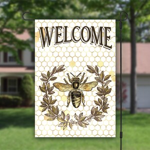 Bee Welcome Double-Sided Flag, Welcome Garden Flag, Outdoor Flag, Bee Baby Shower, Camping Flag, Bee Garden Flag, Honey Bee Keeper
