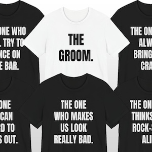 Funny Bachelor Party Shirts Set, Groom + Groomsmen Matching Tees, Custom Group Shirts for Wedding Weekend or Stag Party, Guys Trip Bach Gift