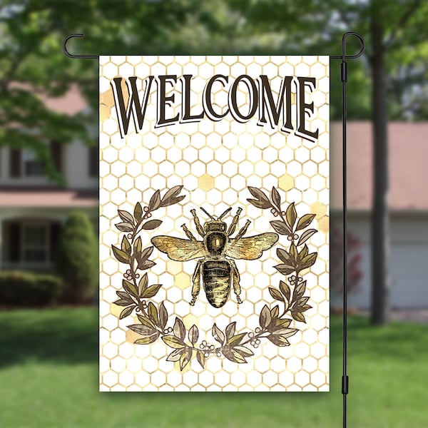 Bee Welcome, House Flag, Welcome Garden Flag, Porch Flags, Outdoor Flag, Bee Baby Shower, Camping Flag, Bee Garden Flag, Honey Bee Keeper