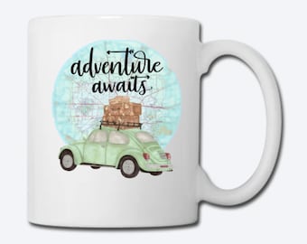 Adventure Awaits, Coffee Mug, Campfire Mugs, Camper Mug, Adventure Wedding, Camp Life Mug, Adventure Mug, Retro Mug, Gift for Camper