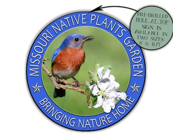 Missouri Native Plants Round Garden Sign, Bluebird Pollinator Garden Art Decor, Farmhouse Bird & Plant Lover Gift, Gardening Gift Decoration
