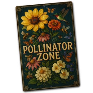Pollinator Zone Garden Flag or Sign, Vintage Wildflower Yard Decor, Butterfly Bee Hummingbird Lawn Decoration, Nature Garden Gift Idea