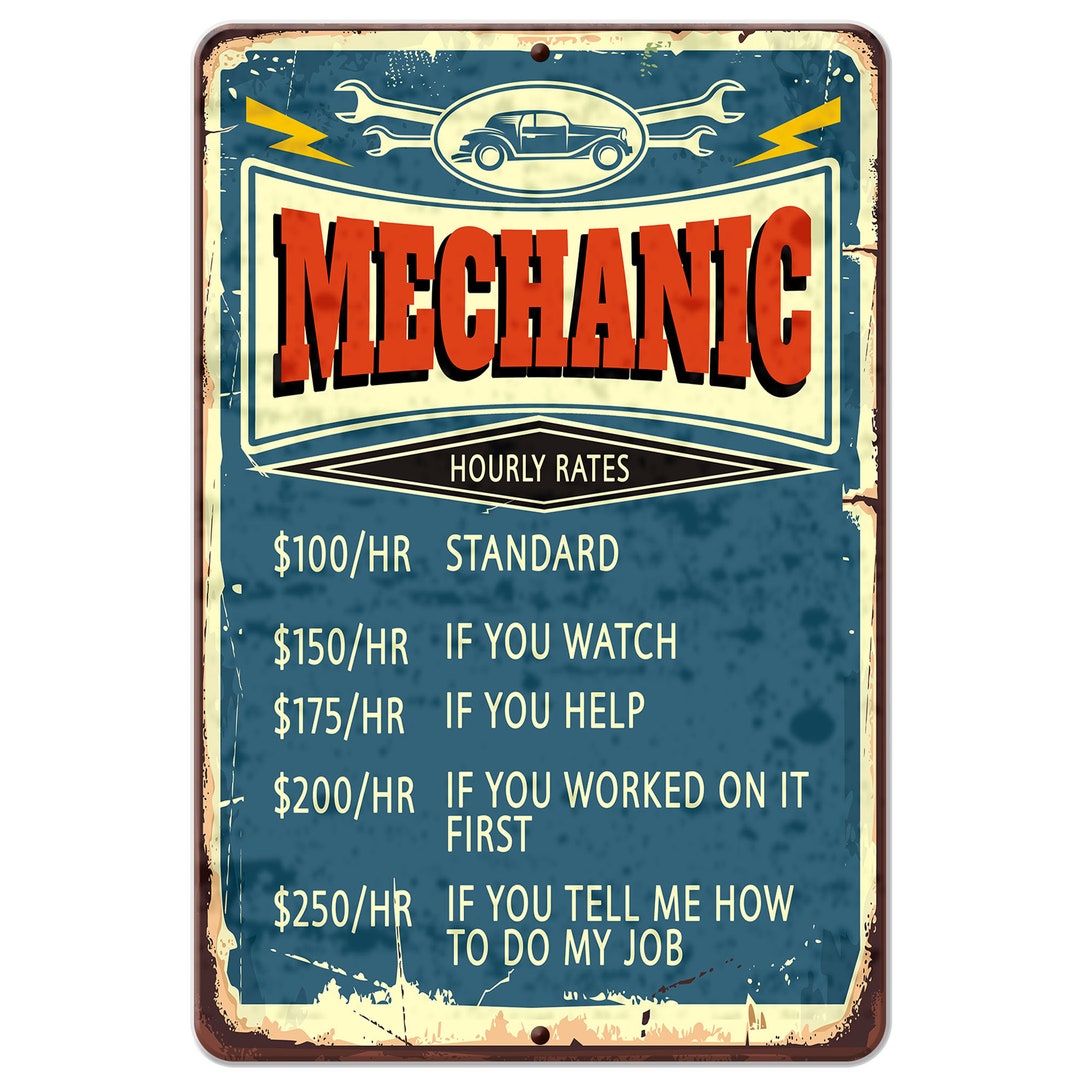 Mechanic Rates Sarcastic Garage Sign, Cars Auto Service Station Vintage ...