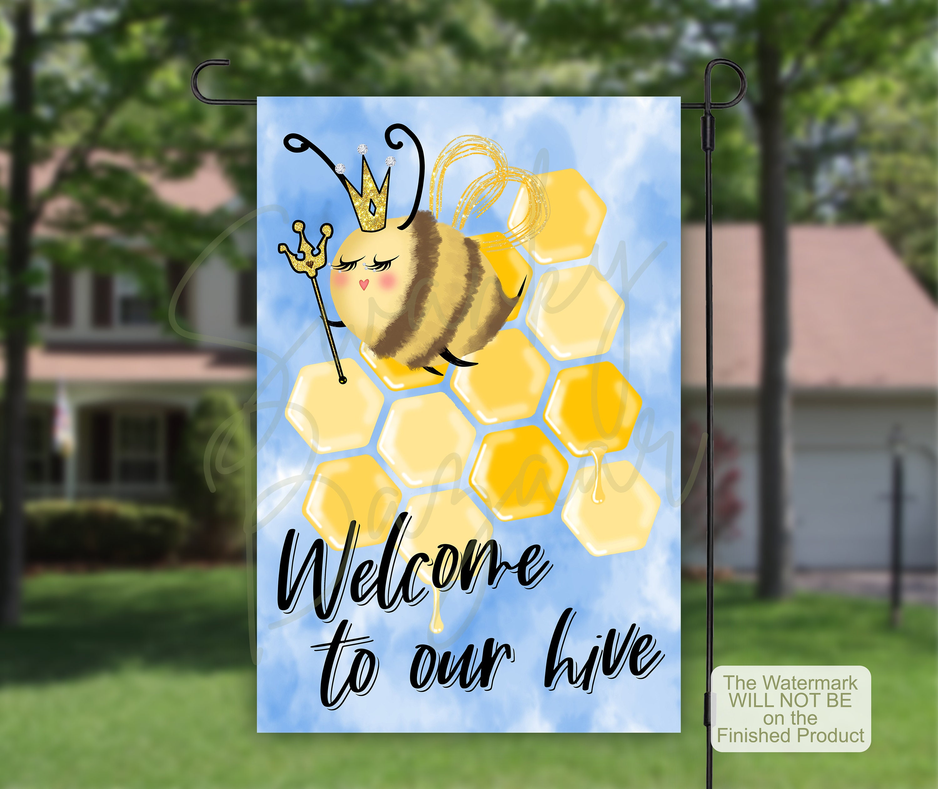 Gartenflagge „Welcome To Our Hive“ – 30,5x45,7 Cm, Doppelseitig, Polyester, Sonnenbeständig