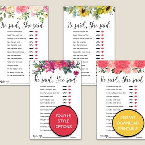 He Said She Said, Bridal Shower Game, Instant Download, Game Cards, Printable Game, Wedding Shower Game, Bachelorette Game, Bridal Game