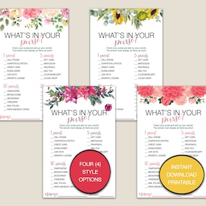Qu'y a-t-il dans votre sac à main, jeu de douche nuptiale, téléchargement immédiat, cartes de jeu, jeu imprimable, jeu de douche de mariage, jeu de bachelorette, jeu de mariée