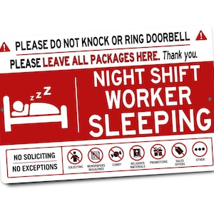 Night Shift Worker Metal Sign, Do Not Knock Door Sign, Leave Packages Here, Day Sleeper Gift, Front Door Delivery Notice