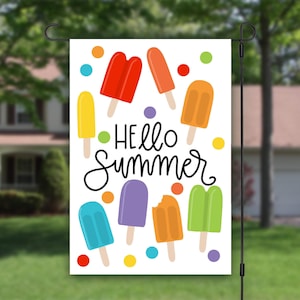 Hello Summer Doubld-Sided Garden Flag, Popsicles Ice Cream, Welcome Patio Decor, Garden Art, Outdoor Flag, Printed Both Sides