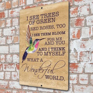 Hummingbird Wonderful World Garden Sign, Wonderful World Garden Gift, Sheet Music, Old Song