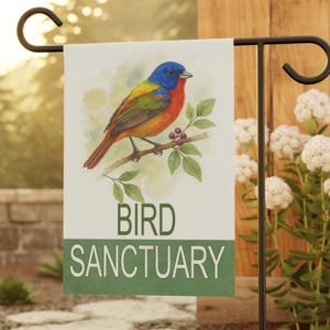 Painted Bunting Bird Sanctuary Sign or Flag, Bird Watcher Backyard Wildlife Habitat Decor, Gift for Bird Lovers, Garden Nature Watching Sign