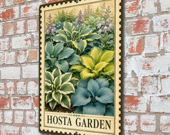 Hosta Garden Sign, Vintage Botanical Garden Decor, Cottage Garden Wall Art, Shade Garden Sign, Gardener Gift, Plant Lover Decor