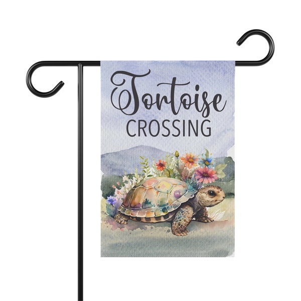 Tortoise Crossing Flag, Tortoise Habitat, Animal Crossing, Watercolor Turtle Sign, House Flag, Garden Flag, Wildflowers Banner Porch Flag