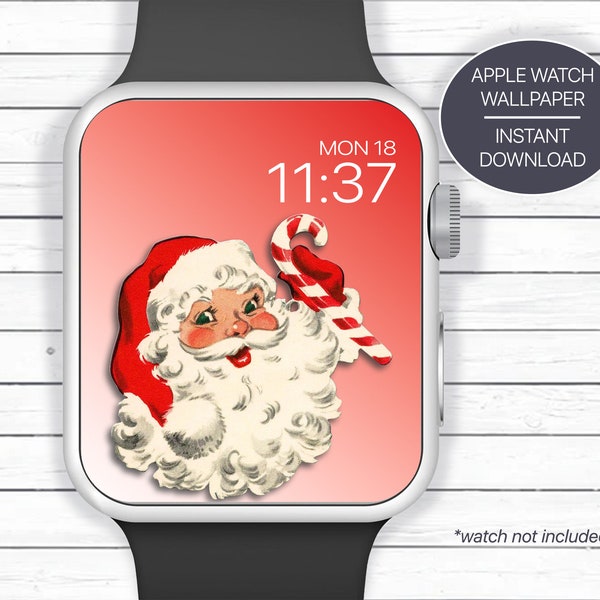 Retro Christmas Santa Smart Watch Wallpaper, Smartwatch Background, Digital Wallpaper, Smart Watch Cover, Phone Lock Screen Picture Face