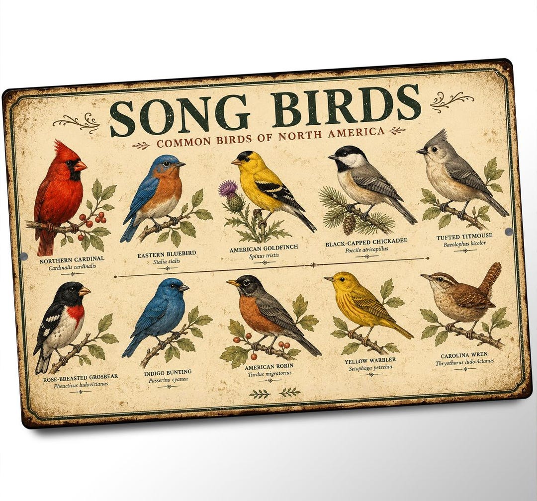 Us Sign Bird Song Birds Metal Sign, Bird Watching Wall Decor, Common Birds of North ...