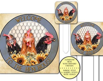 Welcome To The Hen House Chicken Farm House Sign, Funny Rustic Welcome Sign, Chicken Coop Sign, Metal Garden Sign, Farmhouse Wall Art Sign