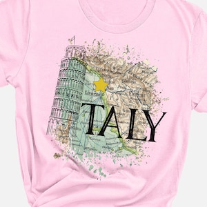 Schiefer Turm von Pisa Italien Karte Tshirt, Abenteuer Shirt Geschenk für Frauen, Italia Shirt, Familienreise Reise Shirt, Freundin Shirt, Mädchen Reise