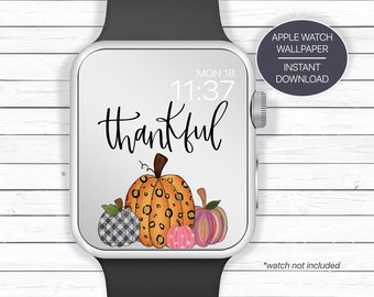 Thankful Fall Holiday Pumpkins, Smart Watch Wallpaper, Smartwatch Background, Digital Wallpaper, Smart Watch Cover, Phone Lock Screen Photo