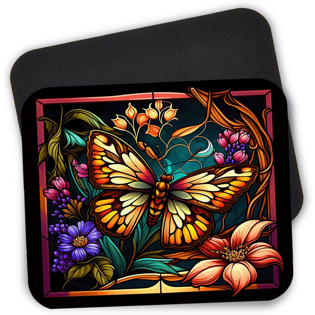 Monarch Butterfly Stained Glass Mouse Pad Desk Mat, Boho Mouse Pad, 9