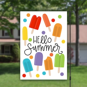 Hello Summer, House Flag, Popsicles Ice Cream, Summer Vibes, Welcome Garden Flag, Patio Decor, Garden Art, Outdoor Flag, Printed Both Sides