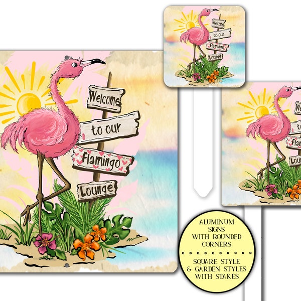 Welcome To Our Flamingo Lounge Outdoor Patio Bar Sign, Tiki Bar Signs, Swimming Pool Sign, Beach Signs Decor, Coastal Sign, Pink Flamingo