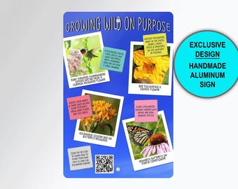Pollinator Signs, Growing Wild On Purpose Custom Metal Sign, Butterfly Sign, Large Sign, Outdoor Sign, No Mow Sign, Garden Sign, Yard Sign