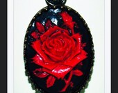 Handcrafted Black & Red Resin Cameo Pendant