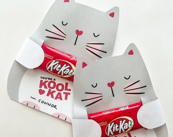 Kool Kat Kit-Kat Valentine, school valentine, cute valentine, printable, candy valentine, chocolate valentine, cat - INSTANT DOWNLOAD