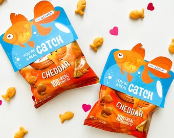 Goldfish Real Catch Valentine, school valentine, classroom valentine, cute valentine, printable, no candy valentine - INSTANT DOWNLOAD