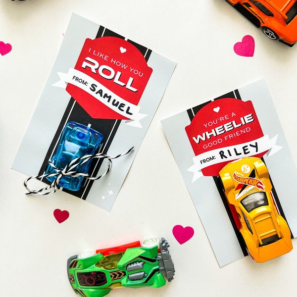 Car Toy Hot Wheels Valentine, school valentine, classroom valentine, cute valentine, printable, no candy valentine - INSTANT DOWNLOAD