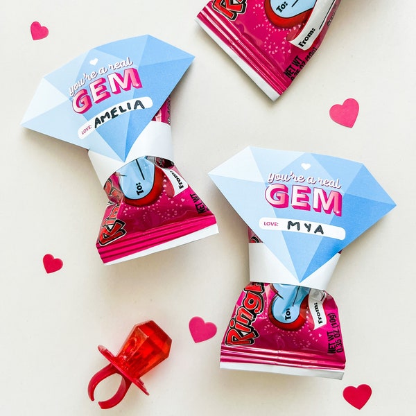 You're a Real Gem Ring Pop Valentine, school valentine, classroom valentine, cute valentine, printable, candy valentine - INSTANT DOWNLOAD