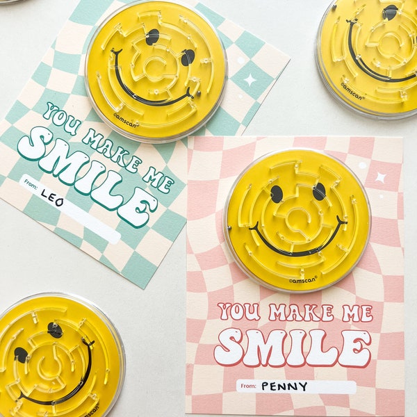 You Make Me Smile Valentine, school valentine, cute valentine, printable, game valentine, puzzle valentine, retro - INSTANT DOWNLOAD