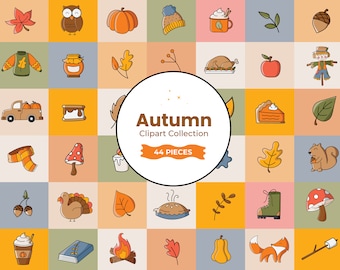 Fall Autumn Clipart - INSTANT DOWNLOAD - Leaves - Pumpkins - Acorns - Mushroom