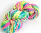 Handspun merino, multicolored yarn, soft, bulky, thick and thin, multicoloured, knitting, crochet, weaving, waldorf hair, baby prop