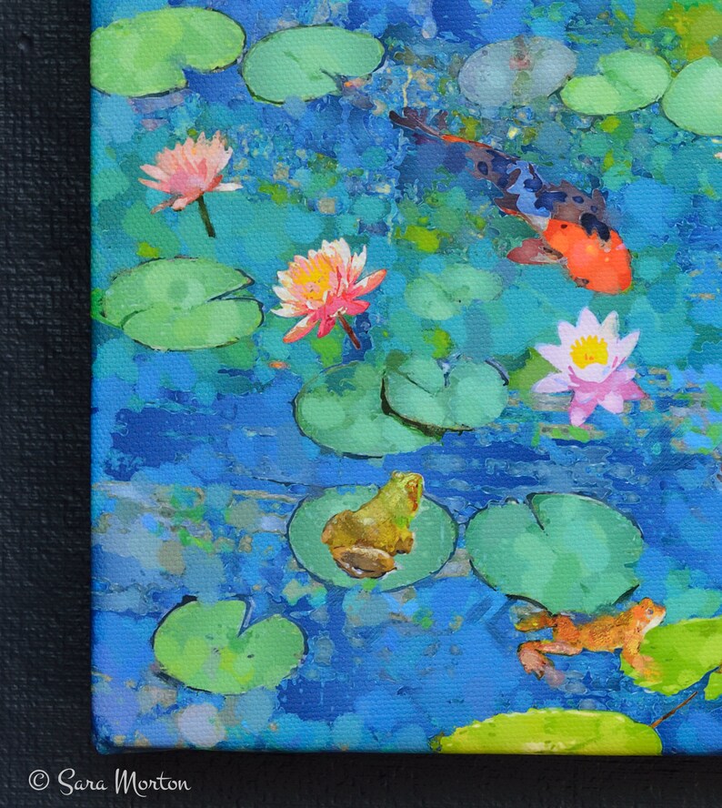 Koi Fish Pond Art Water Lilies Lily Pads Frog Pond Japanese Water Garden Fancy Goldfish 12in X 8in Stretched Canvas Print Giclee Art Collectibles Vadel Com