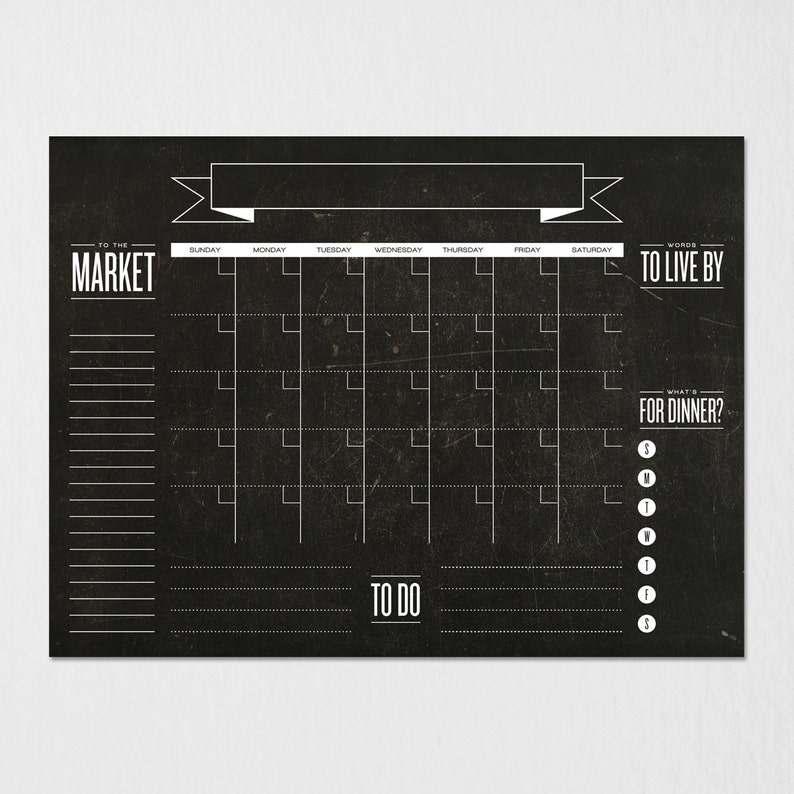 Monthly Chalkboard Calendar Print | Etsy