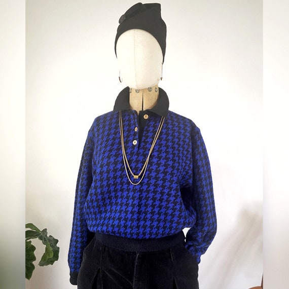 Vintage 80s Alexon electric blue & black houndsto… - image 1