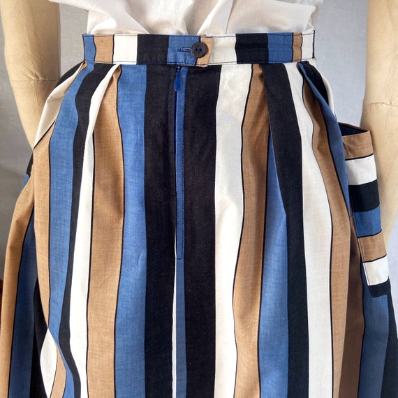 Vintage 80s striped cotton midi skirt with large side pockets 30”