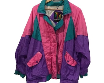 Vintage 80er Jahre Komitor Color Block Windjacke Saved By The Bell 22/24