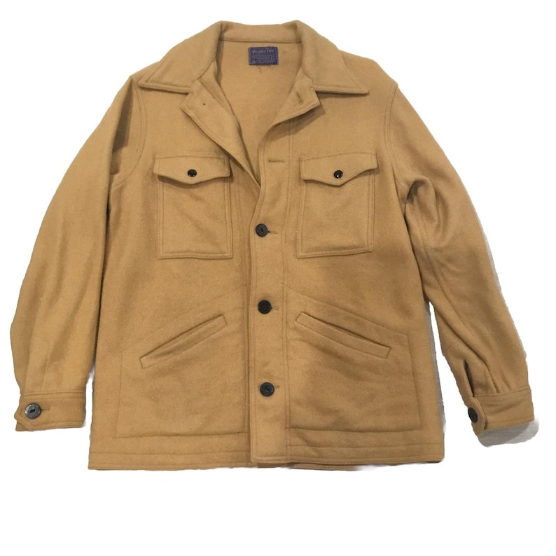 Vintage 70er Jahre Pendleton Tan Brown Solid Wolljacke Ranch Mantel Größe Large Bild 1