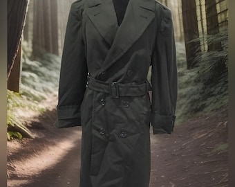 Vintage Militär-Stil zweireihiger Woll Trenchcoat mit Wollfutter 36S