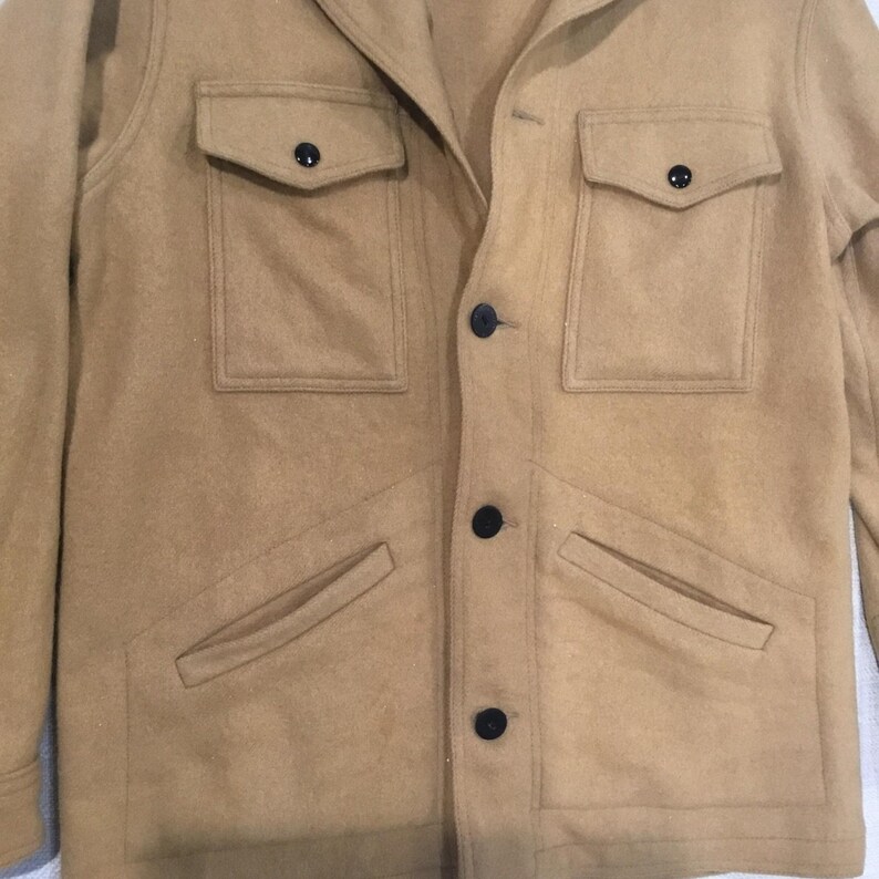 Vintage 70er Jahre Pendleton Tan Brown Solid Wolljacke Ranch Mantel Größe Large Bild 3