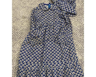 Handgemachtes Vintage Kinder Kleid Blau Passende Haube Blau Gr. 66?